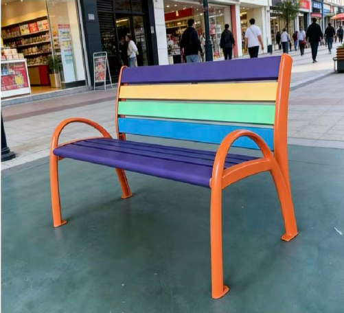 户外公园椅，户外彩虹靠椅，公园椅，防腐木椅，不锈钢椅